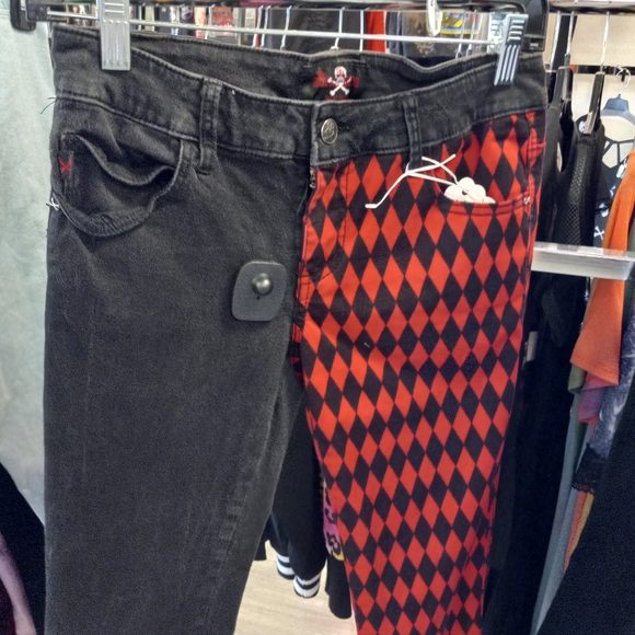 Royal Bones y2k mall goth punk dark harlequin split leg skinny jeans! - Picture 2 of 5